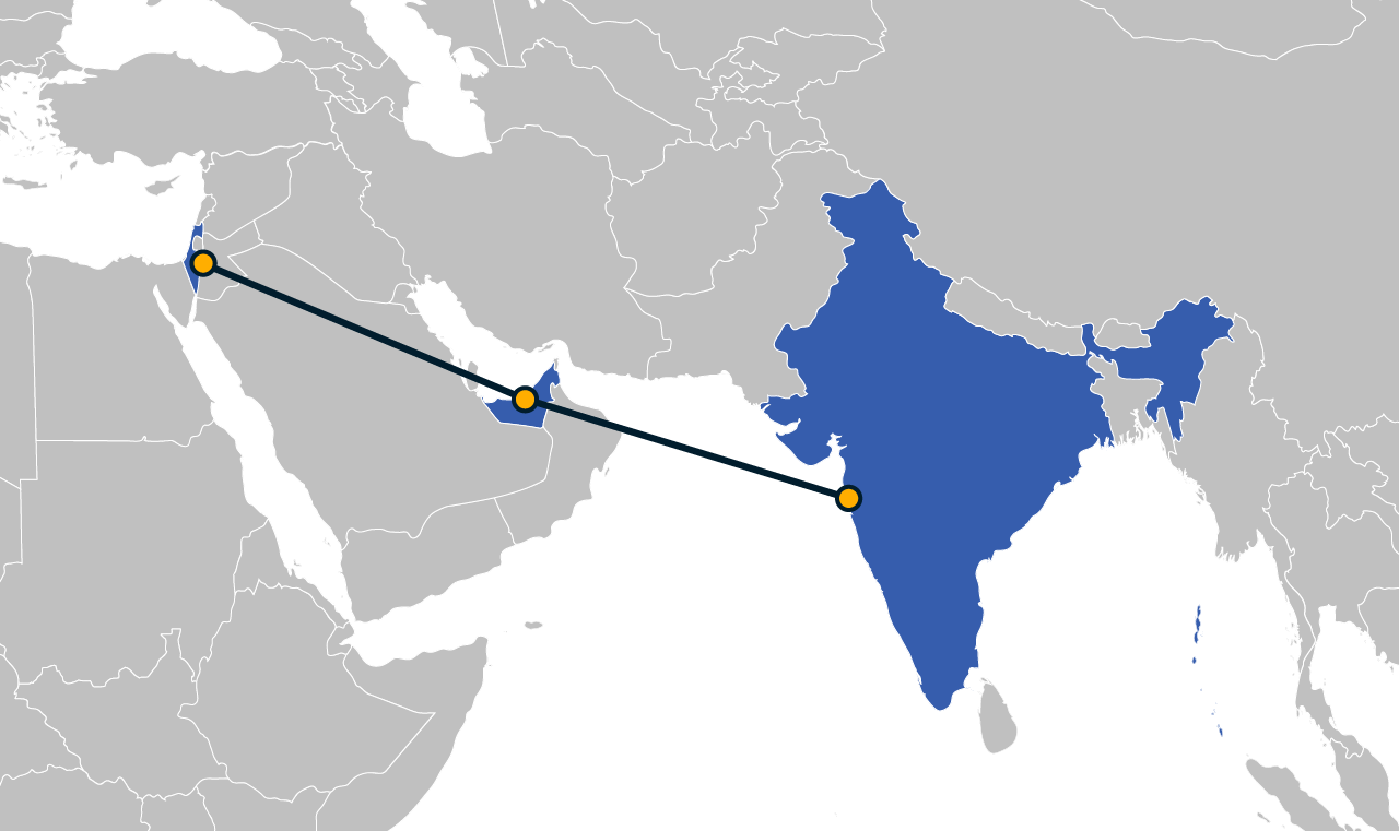 India UAE Israel Map 